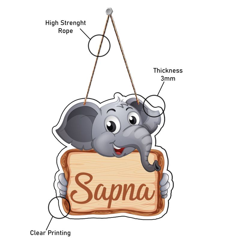 Elephant Cute Animal Wooden Wall Hanging Customized With Name Kids Room, Living Room, Home Decor Birthday Gift For Kids